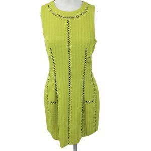 Rebecca Taylor Chartreuse Lattice Nude Illusion Dress Size 4 Green Sheath Lined